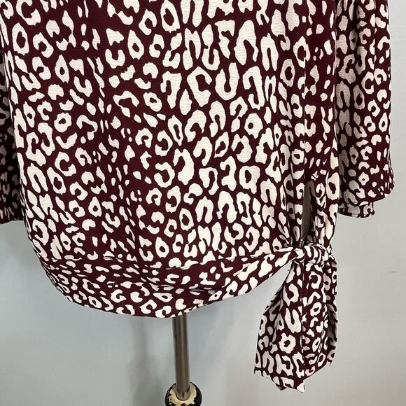 Michael Kors Blouse Tunic size Medium Burgundy Tan Leopard Lagenlook Peasant - Picture 4 of 11